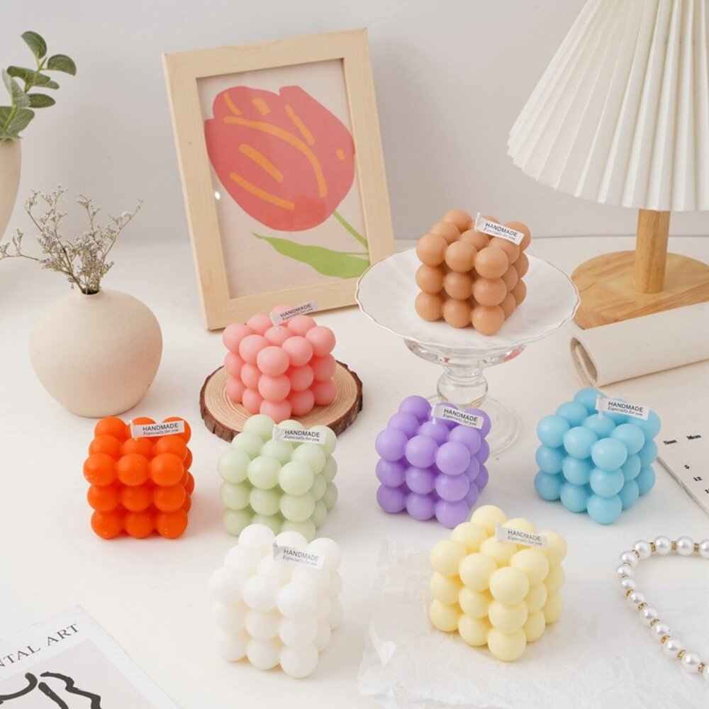✨ Aesthetic Bubble Cube Candle 🕯️ Soy Wax Scented Home Decor Gift